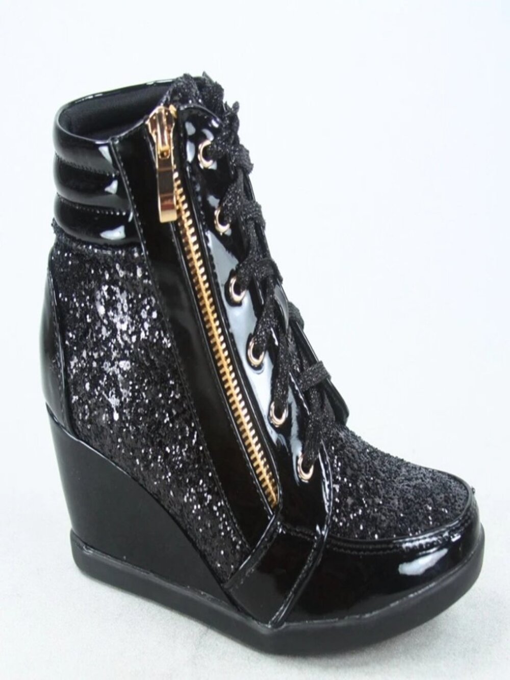 NEW Glitter Sneaker Women's High Top Lace Up Wedge Booties Shoes Size 5.5 - 10